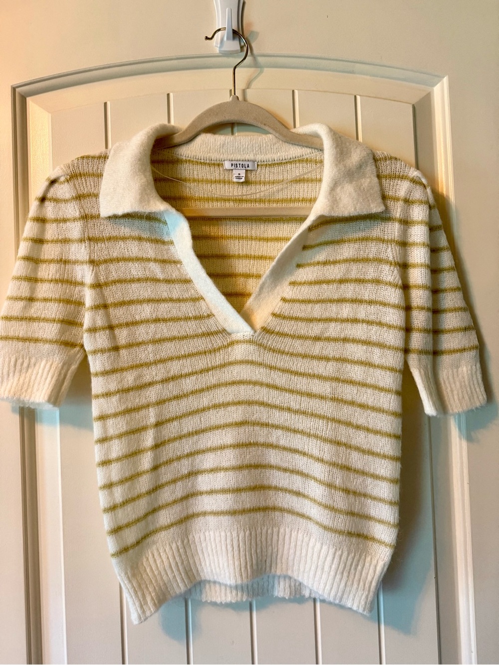 Pistola Billie Stripe Short Sleeve Johnny Collar Sweater